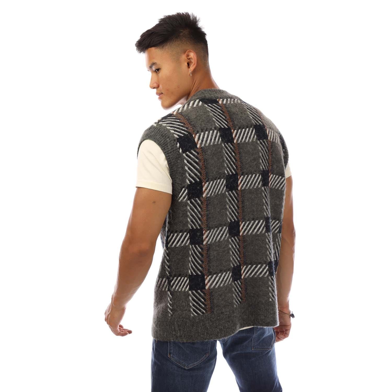 Fred Perry Glitch Tartan Knitted Tank Top