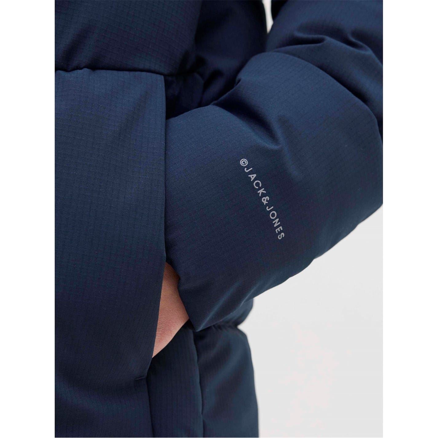 Jack and Jones Global Hooded Solid Patterned Puffer Jacket