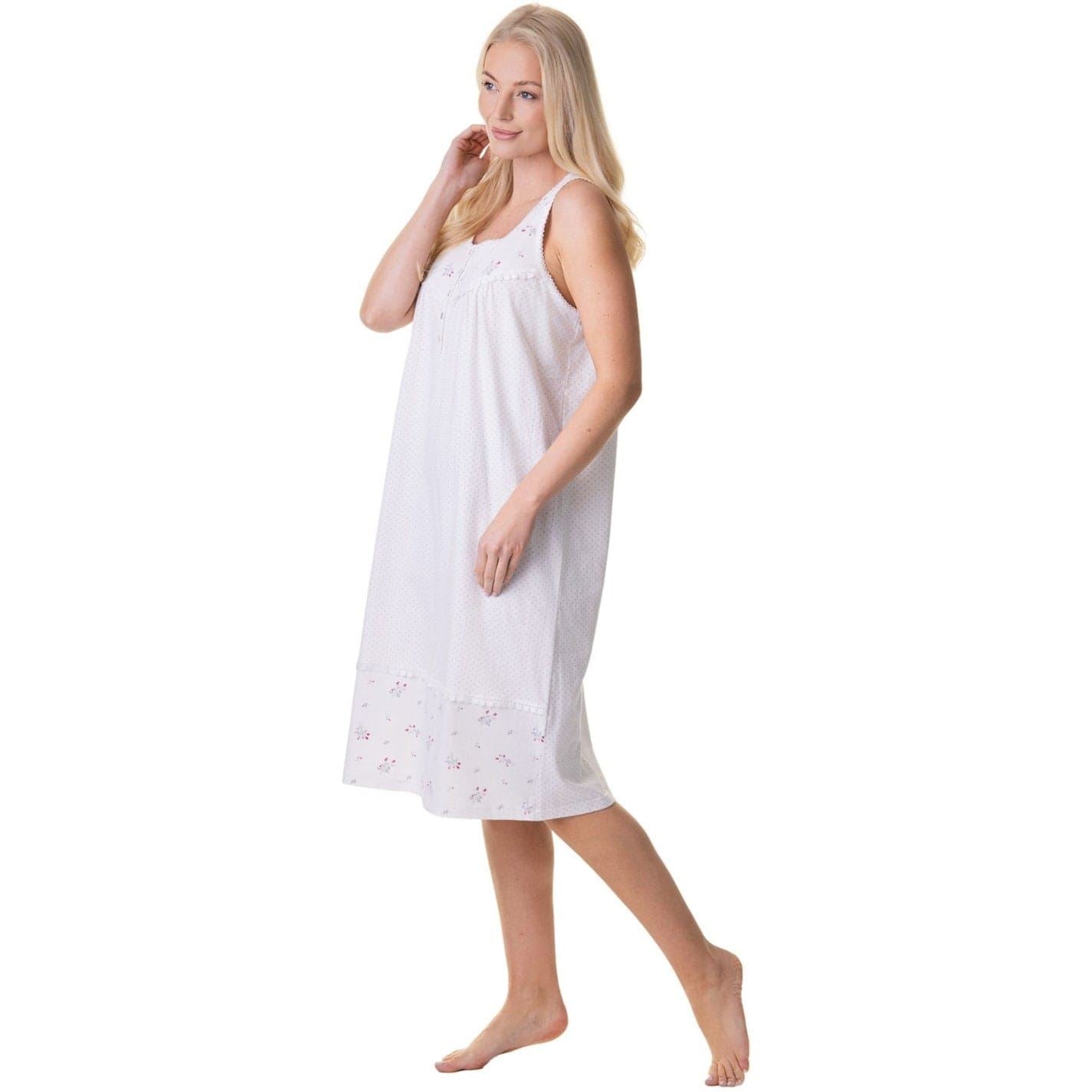Camille Percent  Cotton Sleeveless Polka Dot White Nightdress