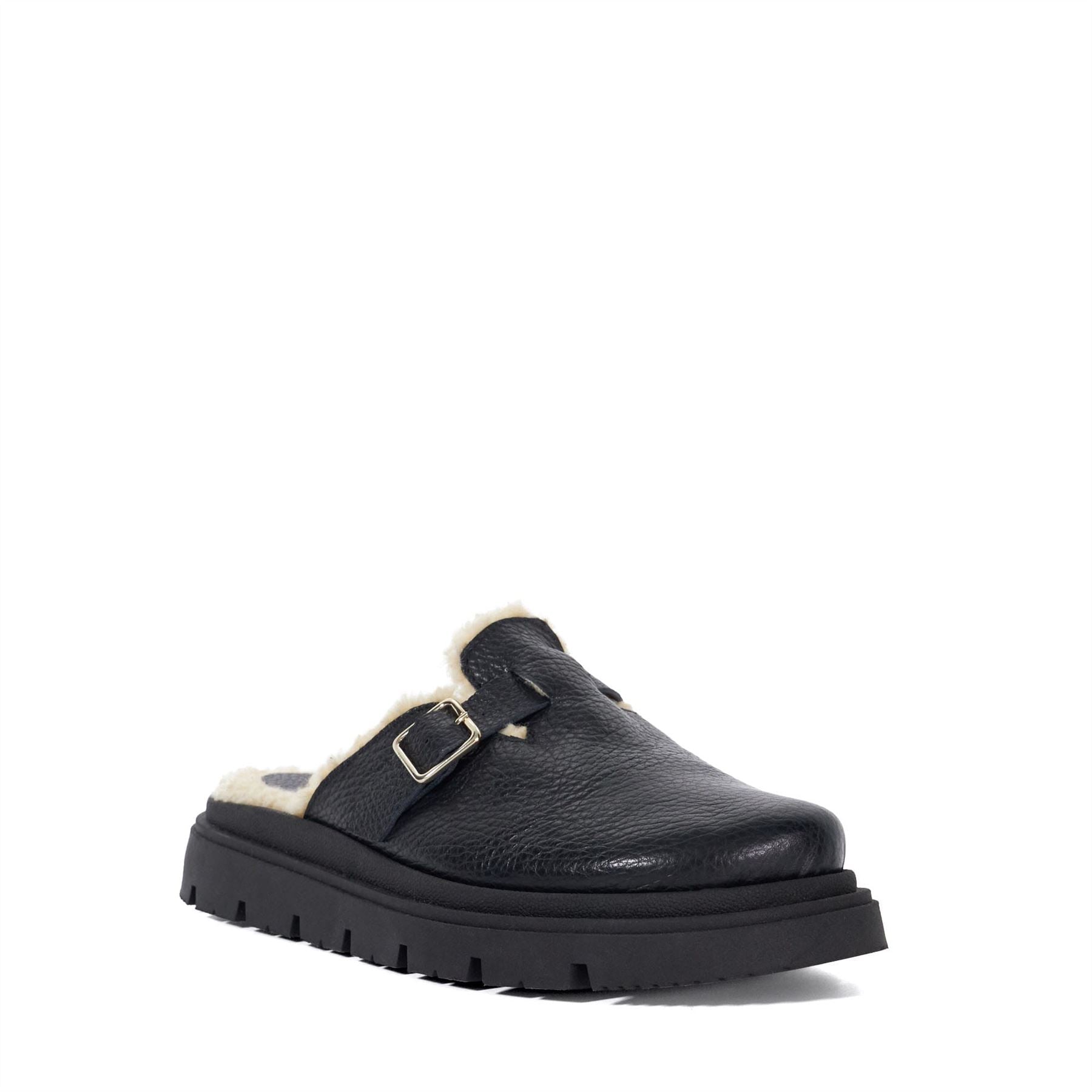 Dune London Gene Leather Faux Shearling Lined Clogs