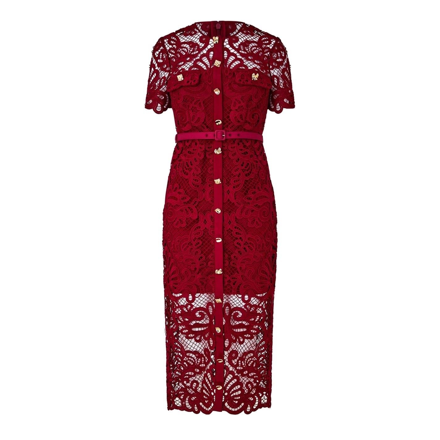 Self Portrait Guipure Lace Button Midi Dress