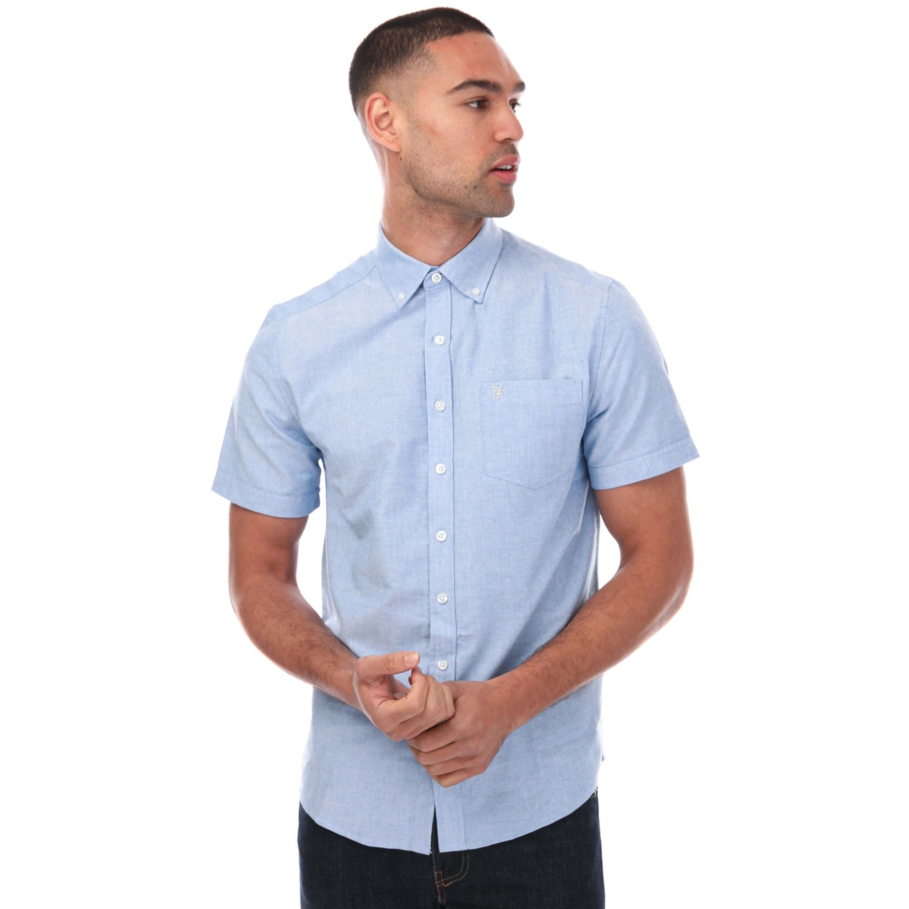 Farah Mens Drayton Modern Fit Short Sleeve Oxford Shirt