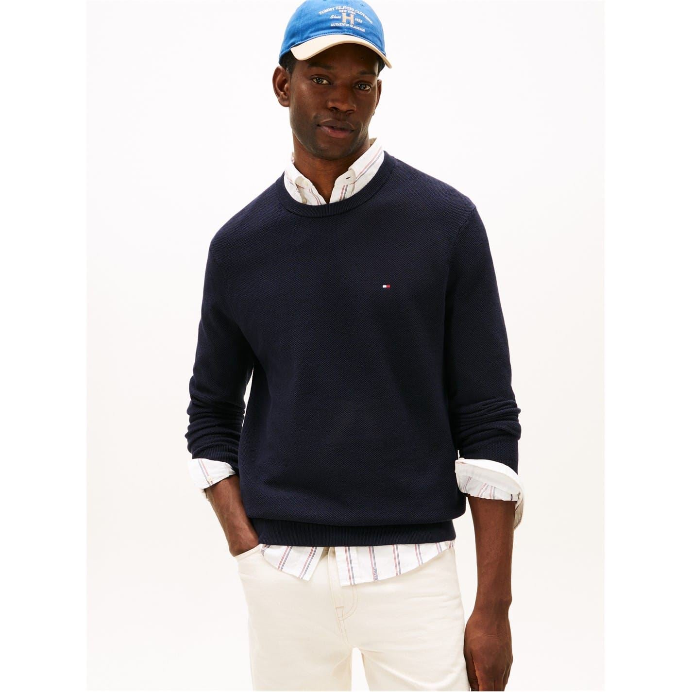 Tommy Hilfiger Crew Neck Ribbed Collar Long Sleeve Sweater