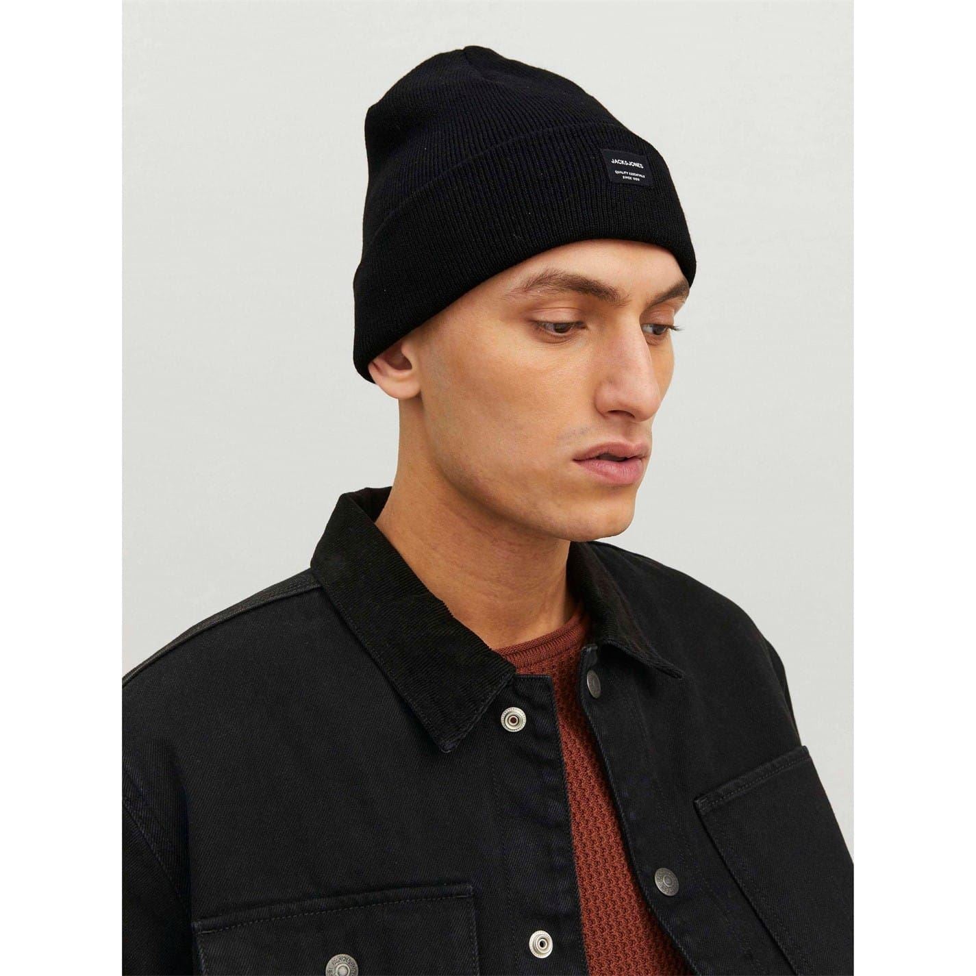 Jack and Jones Solid Patterned Wordmark Logo Beanie