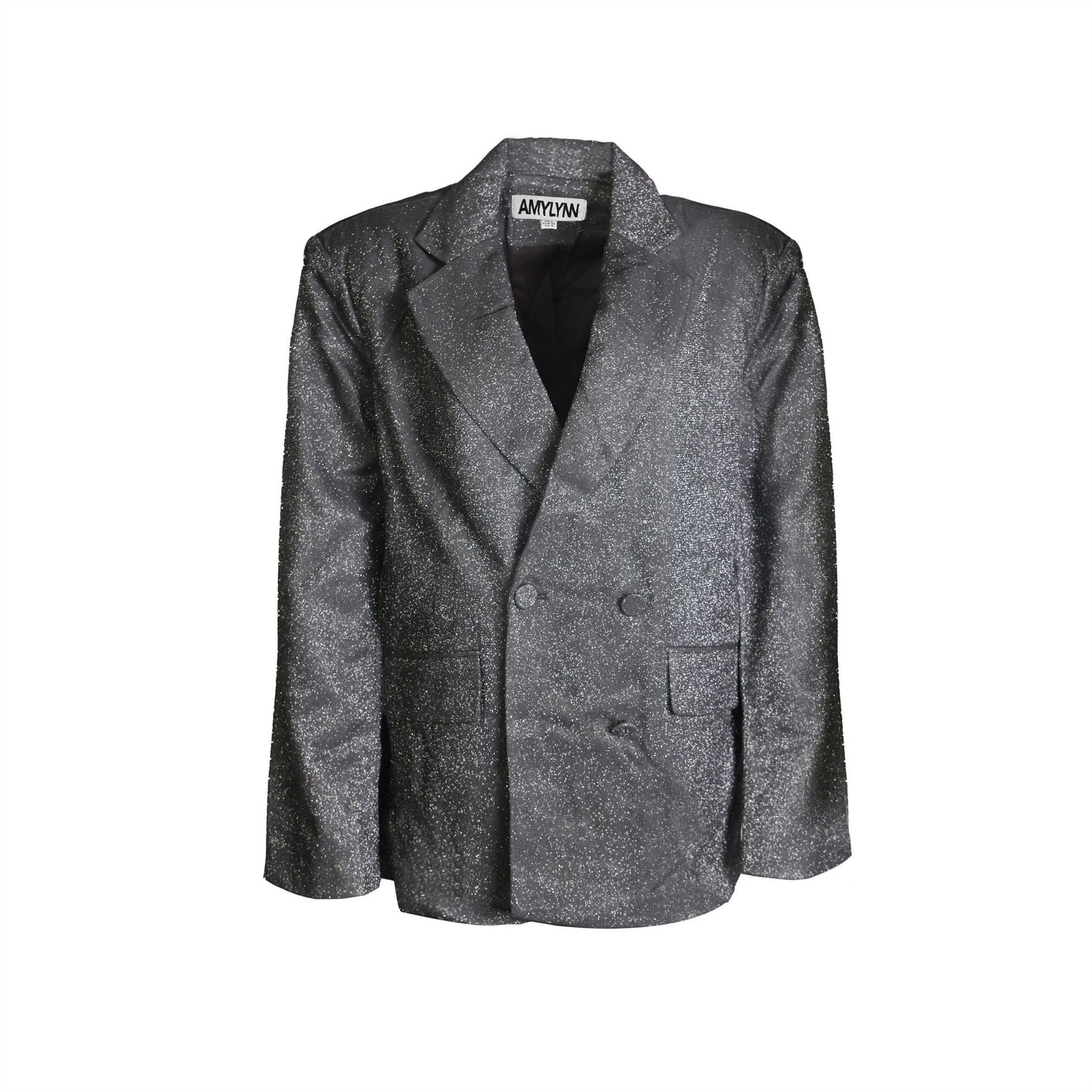 Amylynn Ezra Metallic Patterned Flap Pocket Blazer
