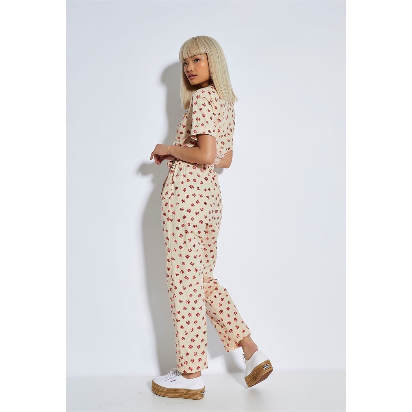 Glamorous Daisy Tie Waist Button Front Jumpsuit