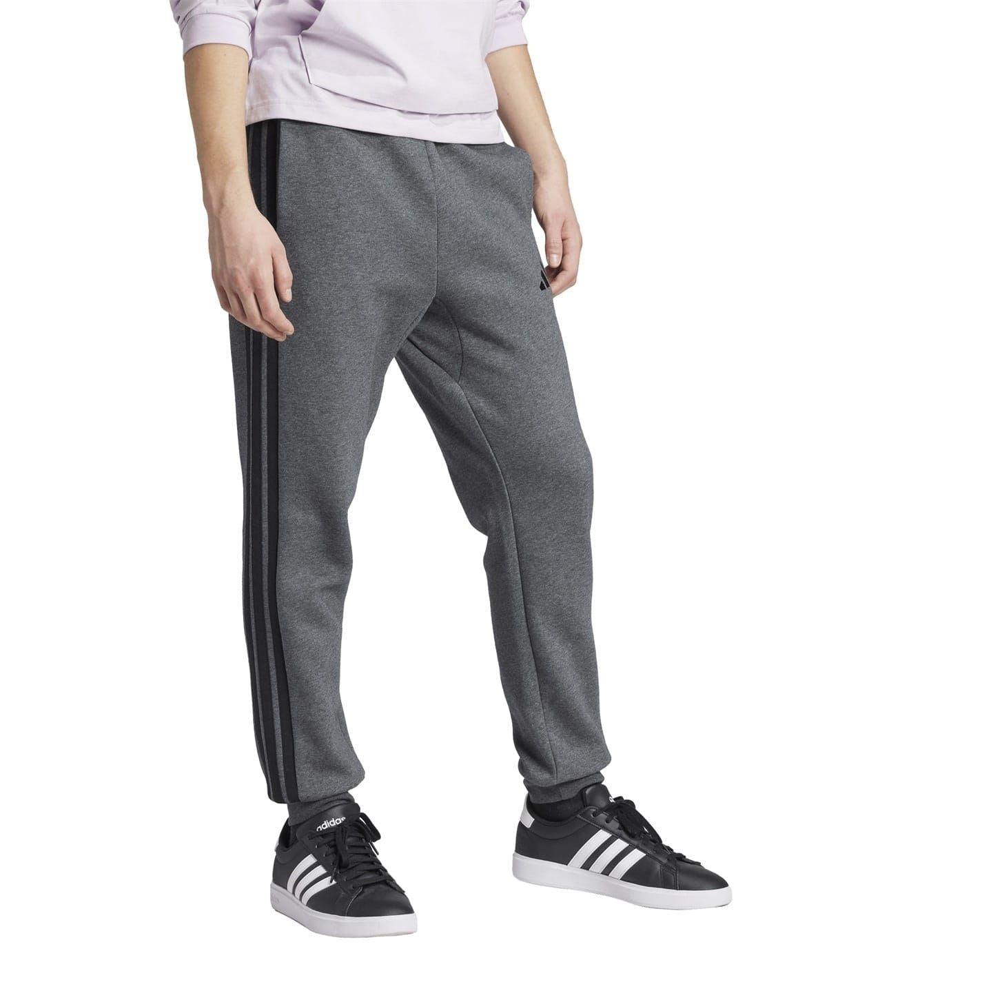adidas Fleece Tapered Cuff 3 Stripes Joggers