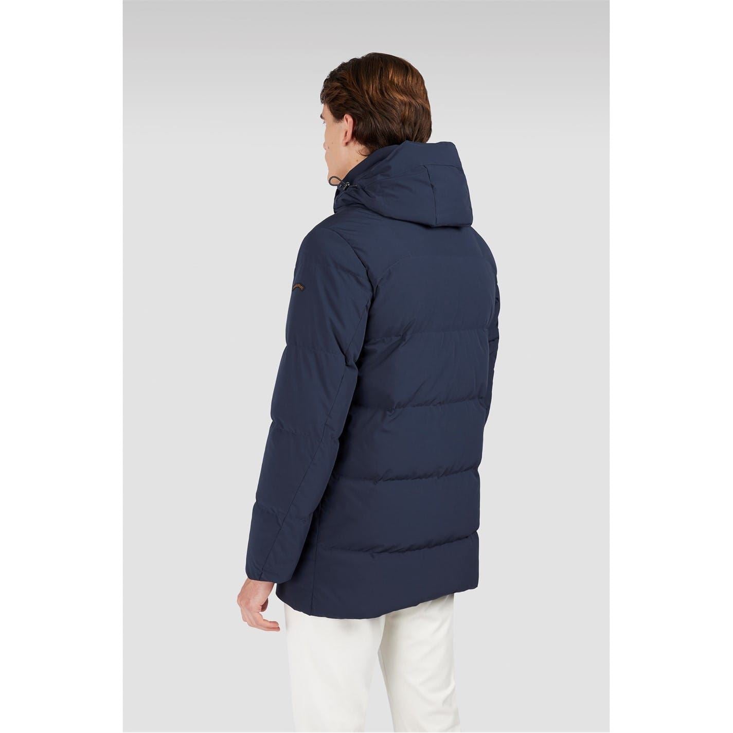 Paul and Shark Typhoon Solid Patterned Hooded Snap Button Zipped Pocket Parka Coat