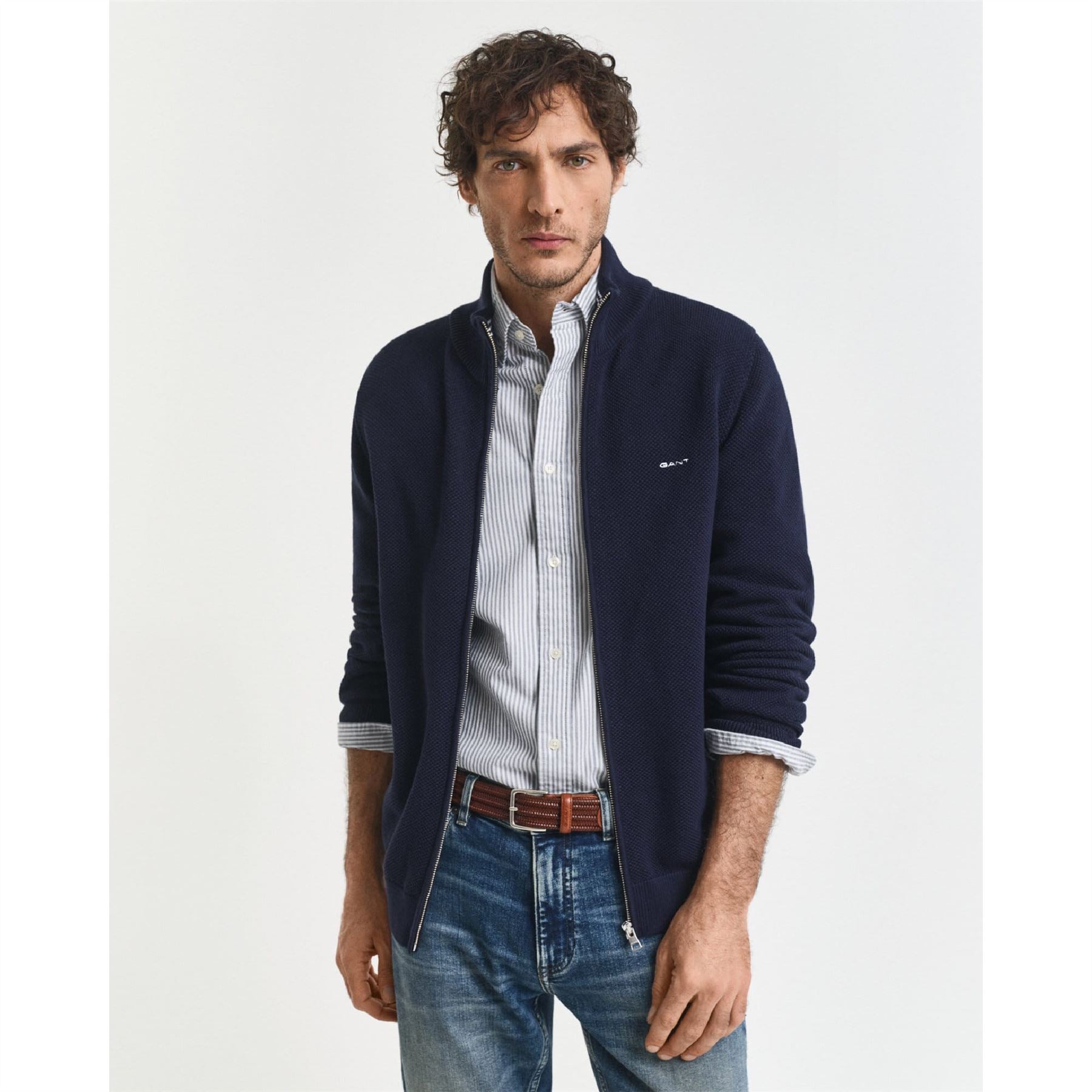 Gant Cotton Pique Zip-Up Cardigan
