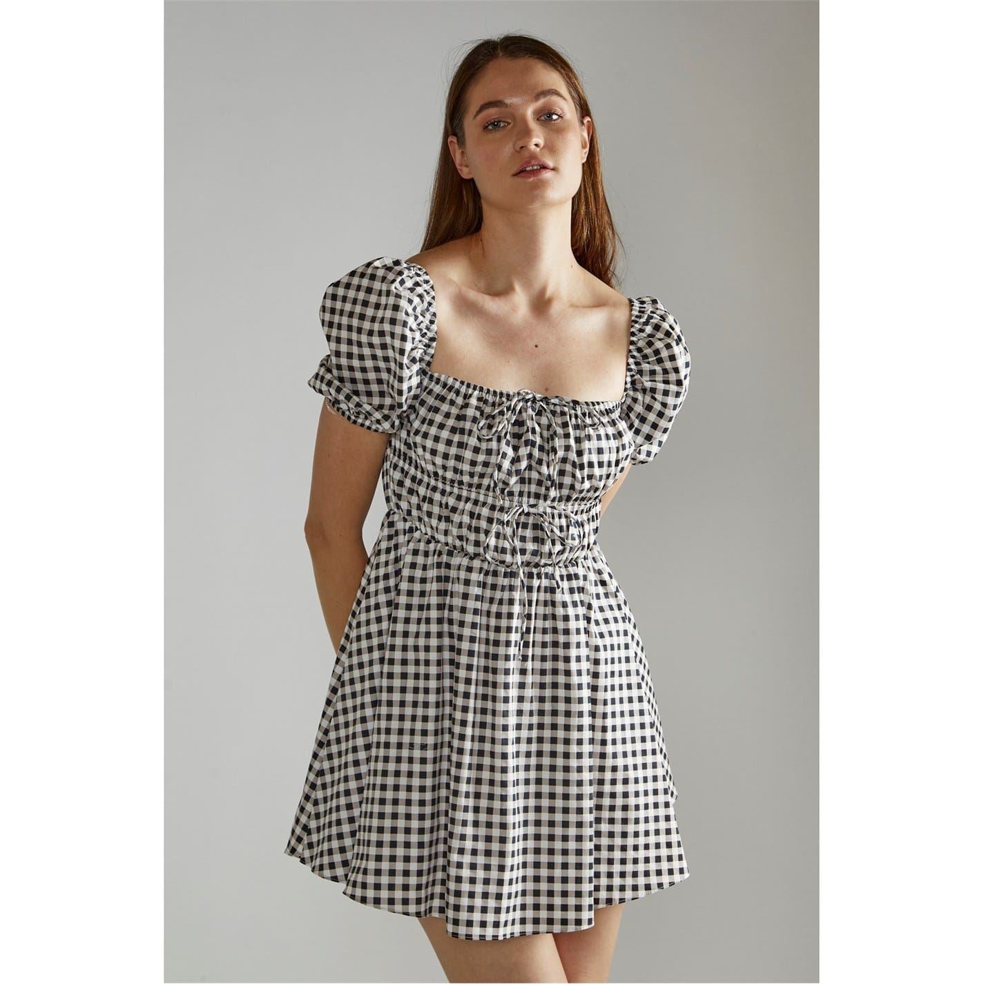 Narrated Black White Gingham Print Skater Mini Dress