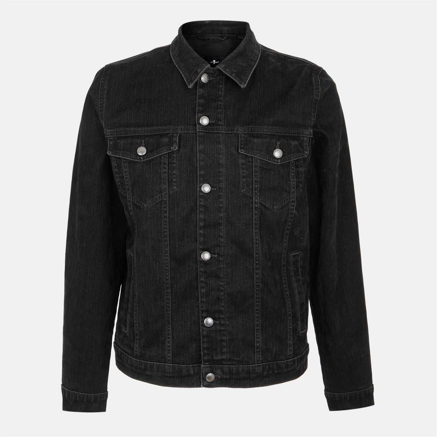 7 For All Mankind Solid Patterned Denim Jacket with Front Pocket