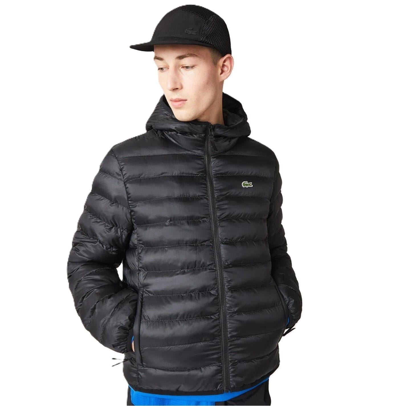 Lacoste Solid Patterned Hooded Quilted Puffer Jacket