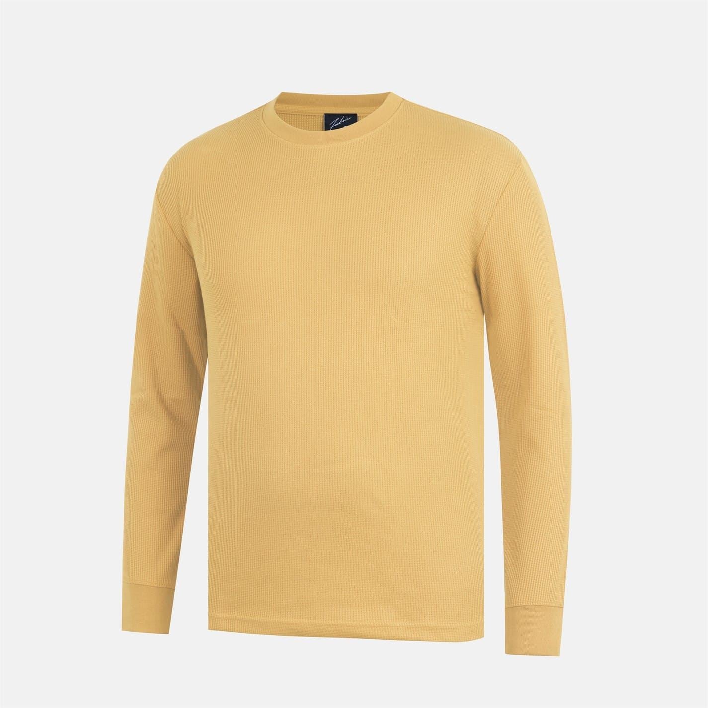Fabric Waffle Crew Neck Long Sleeve T-Shirt