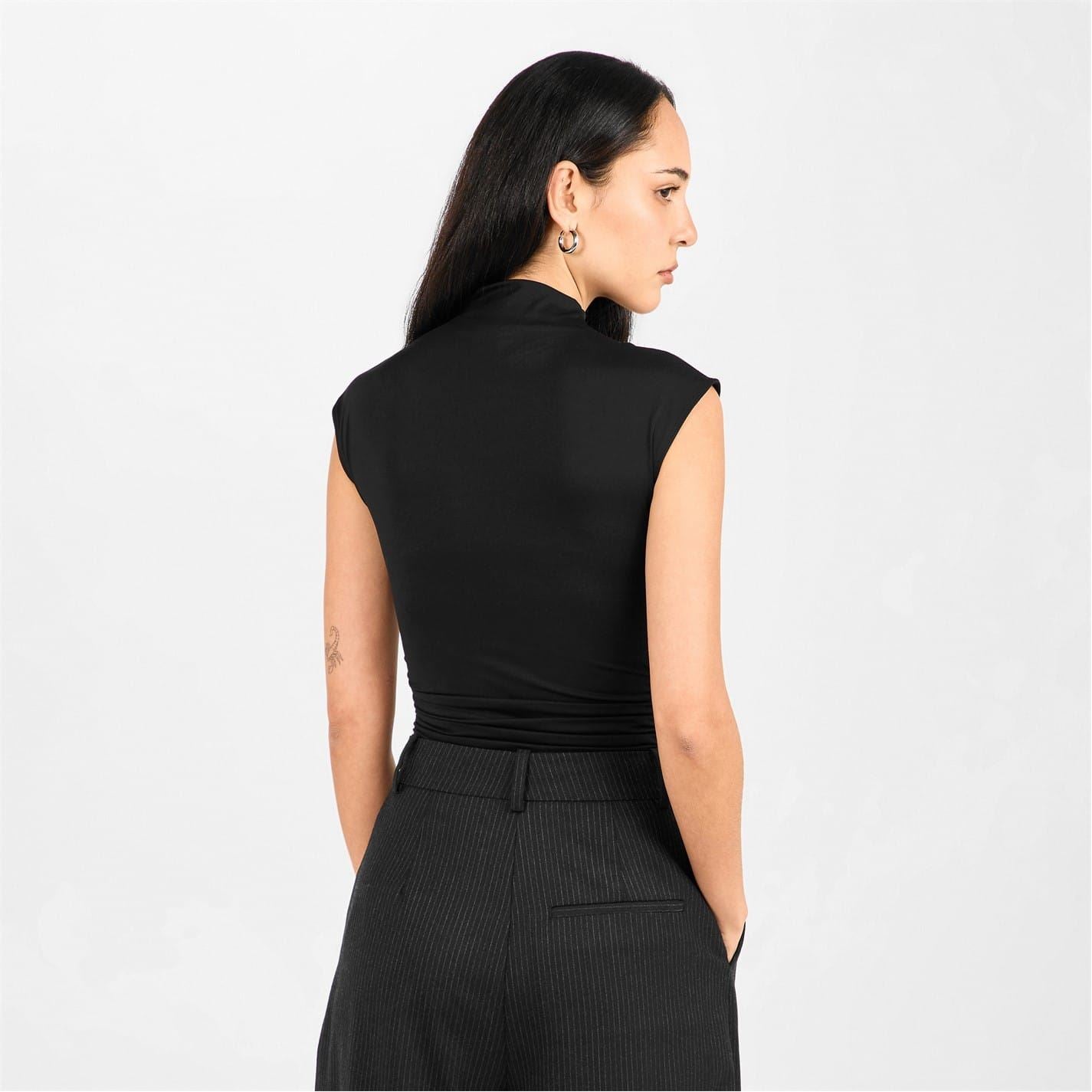 Good American Mock Neck Sleeveless Slim Fit Bodysuit