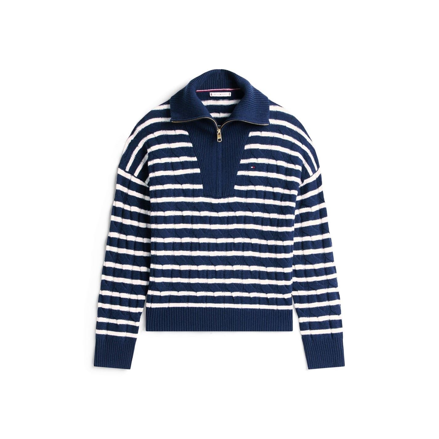 Tommy Hilfiger Zip Neck Long Sleeve Drop Shoulder Sweater