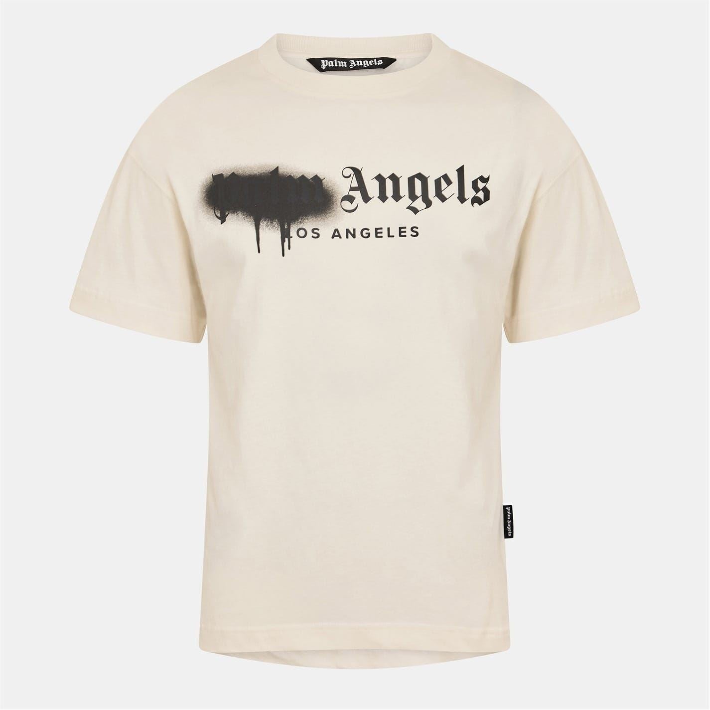 Palm Angels Spray Logo Crew Neck Short Sleeve Jersey T-Shirt
