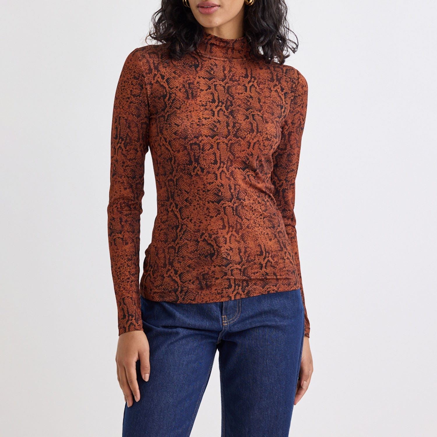 Nobodys Child Lyra Snake Print Funnel Neck Long Sleeve Top