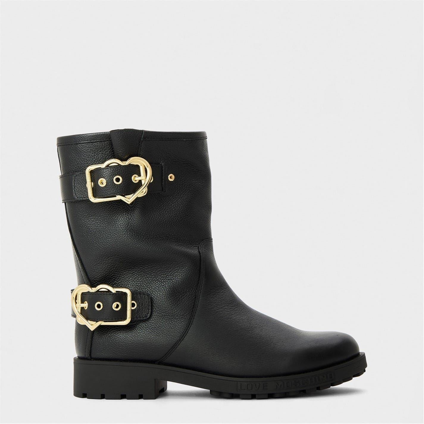 Love Moschino Daily Motorcycle Boots with Lug Sole