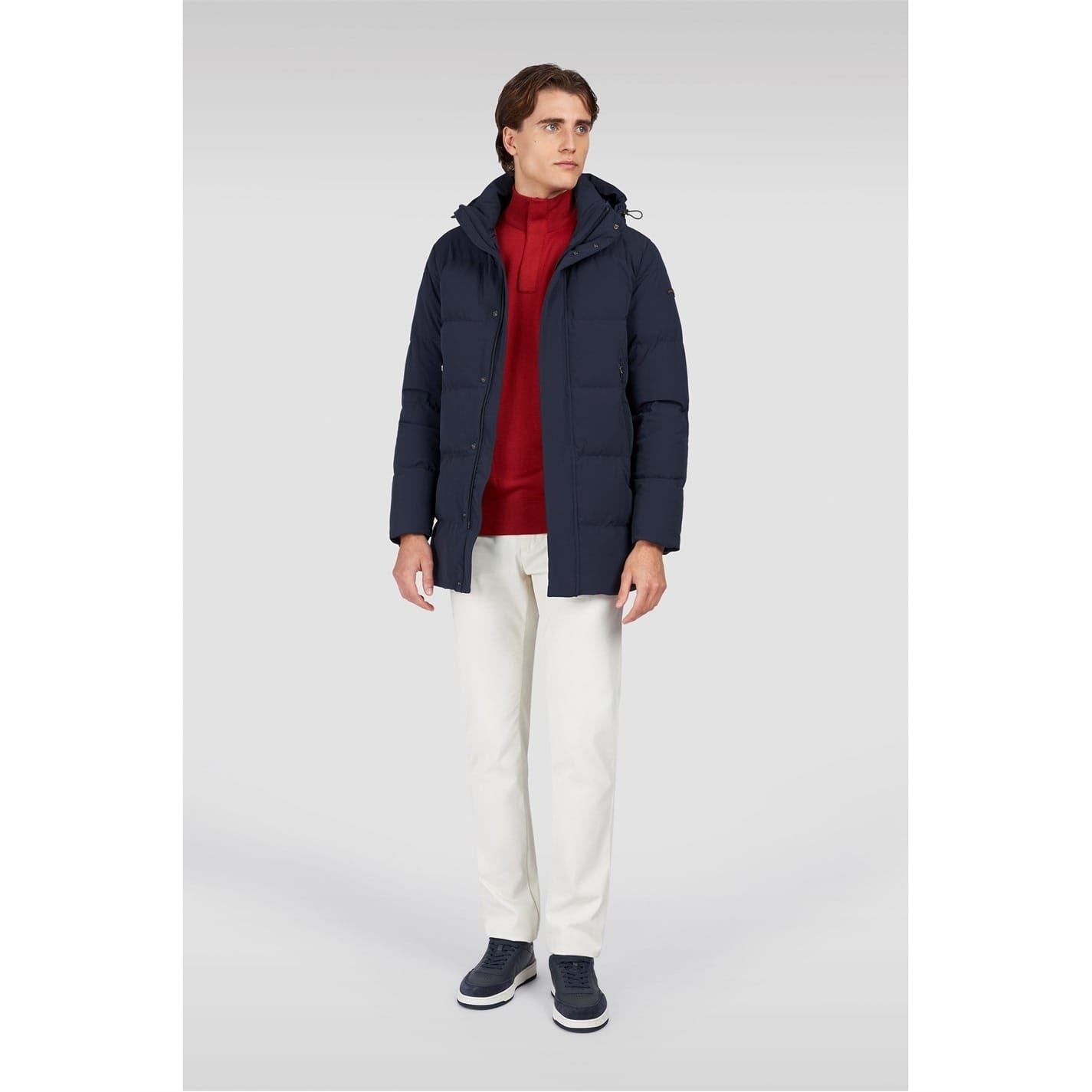 Paul and Shark Typhoon Solid Patterned Hooded Snap Button Zipped Pocket Parka Coat