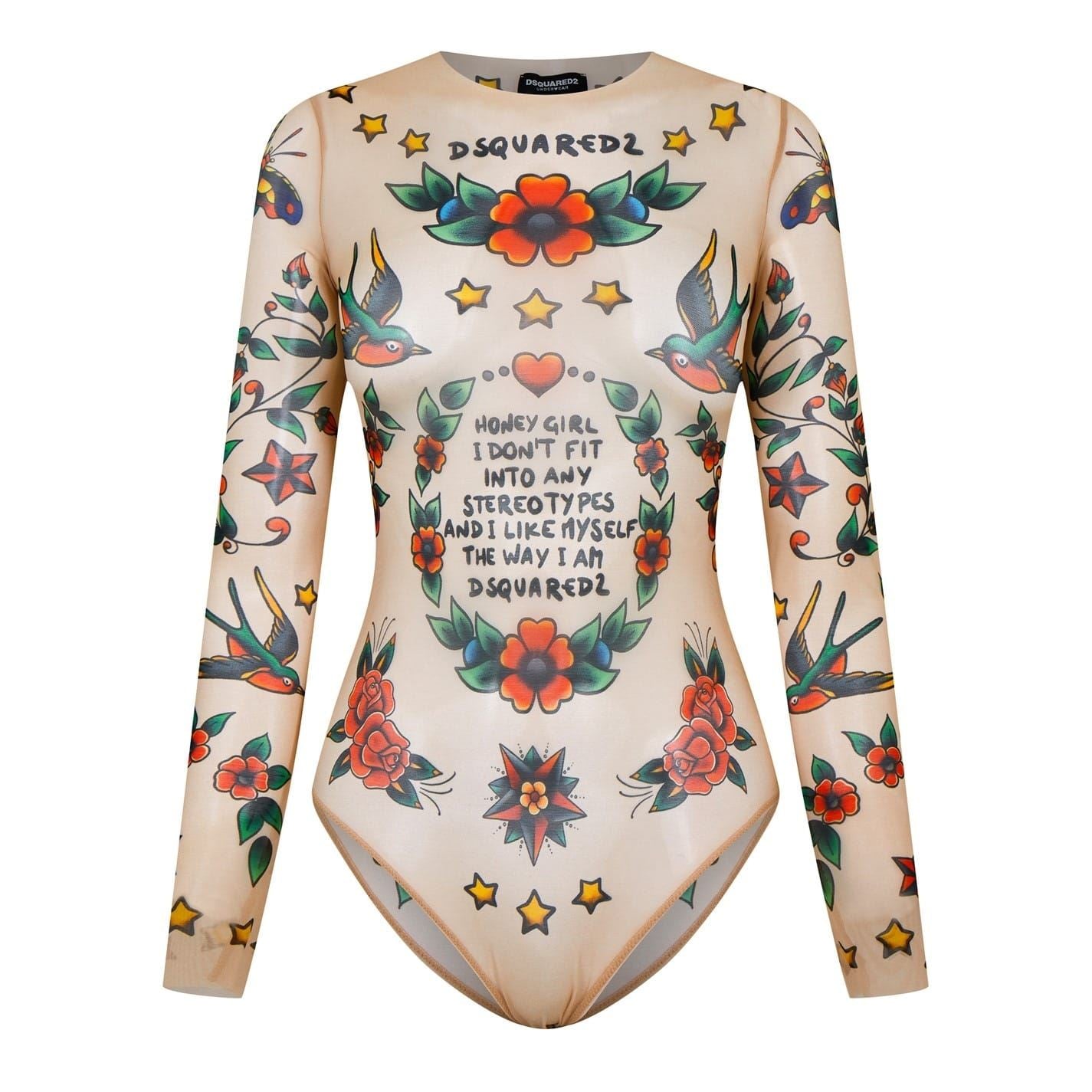 DSquared2 Tattoo Long Sleeve Slim Fit Bodysuit