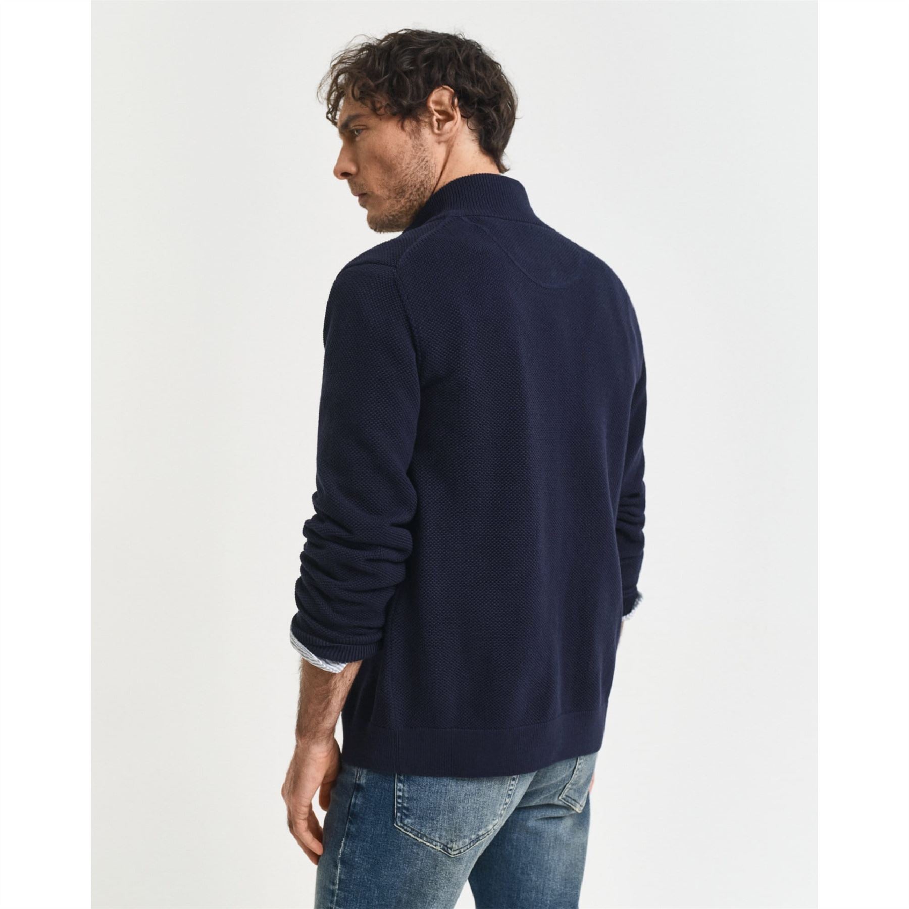 Gant Cotton Pique Zip-Up Cardigan