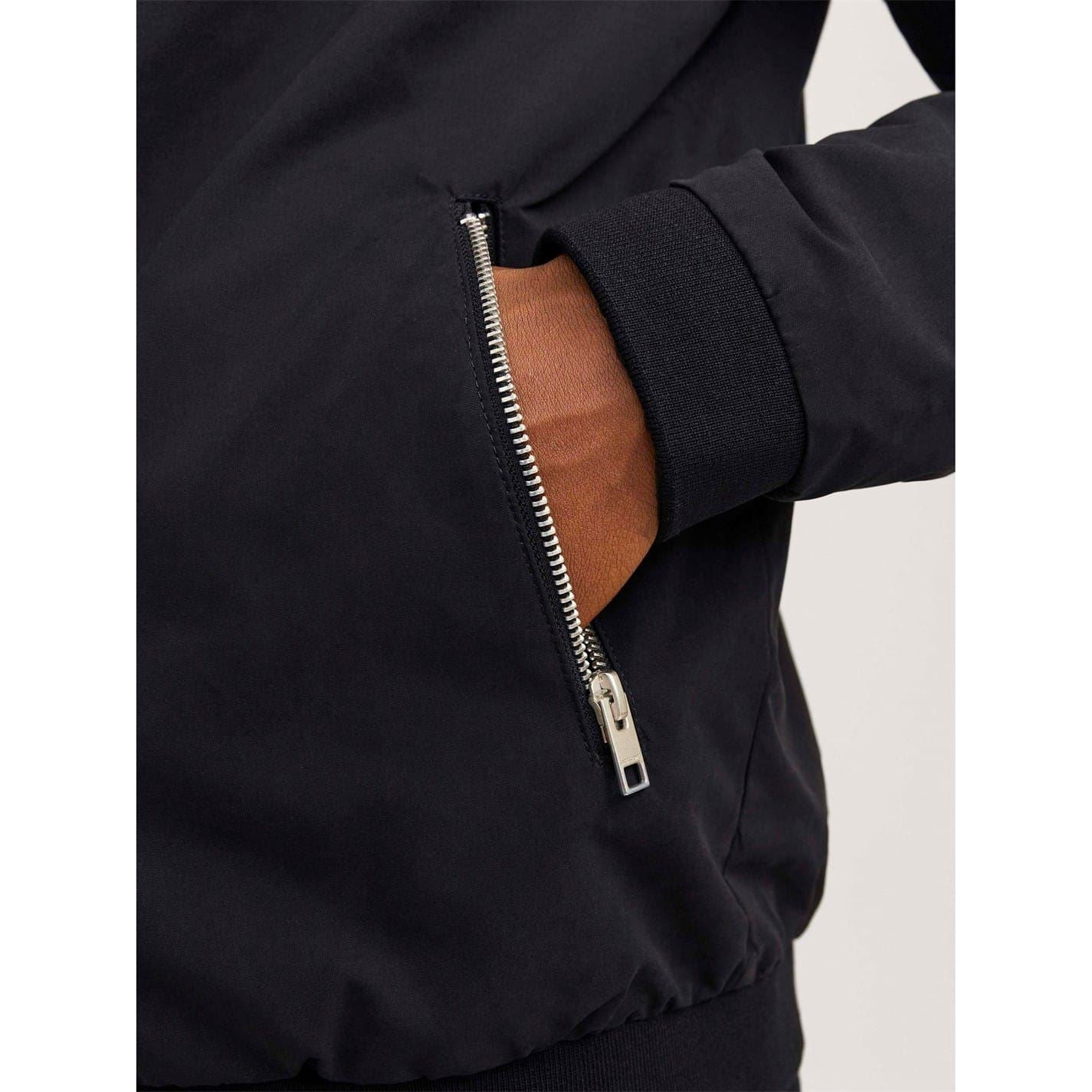 Jack and Jones Rush Solid Patterned Zipped Pocket Ribbed Cuff Harrington Jacket