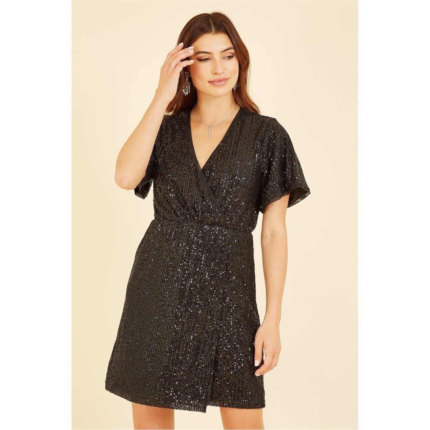 Mela London Sequin Kimono Sleeve Wrap Dress