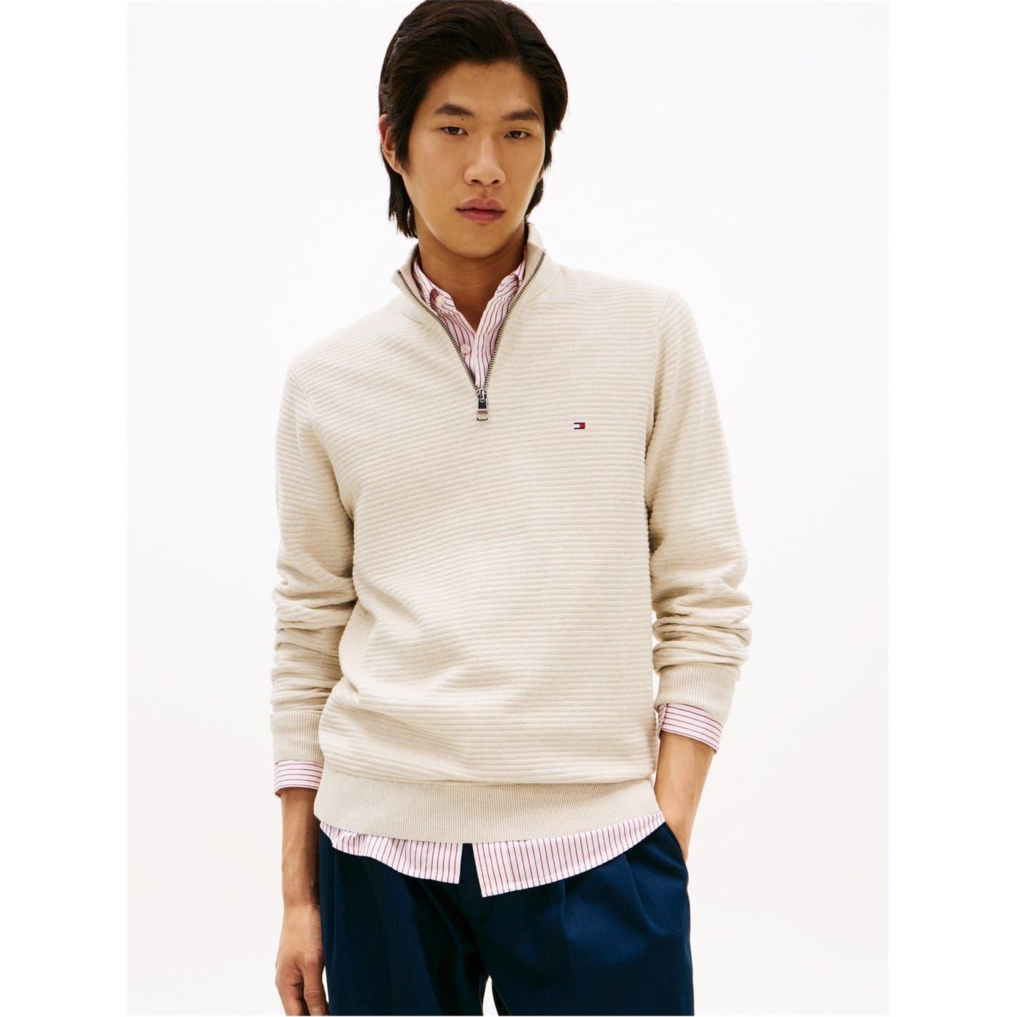 Tommy Hilfiger Zip Neck Funnel High Collar Long Sleeve Sweater