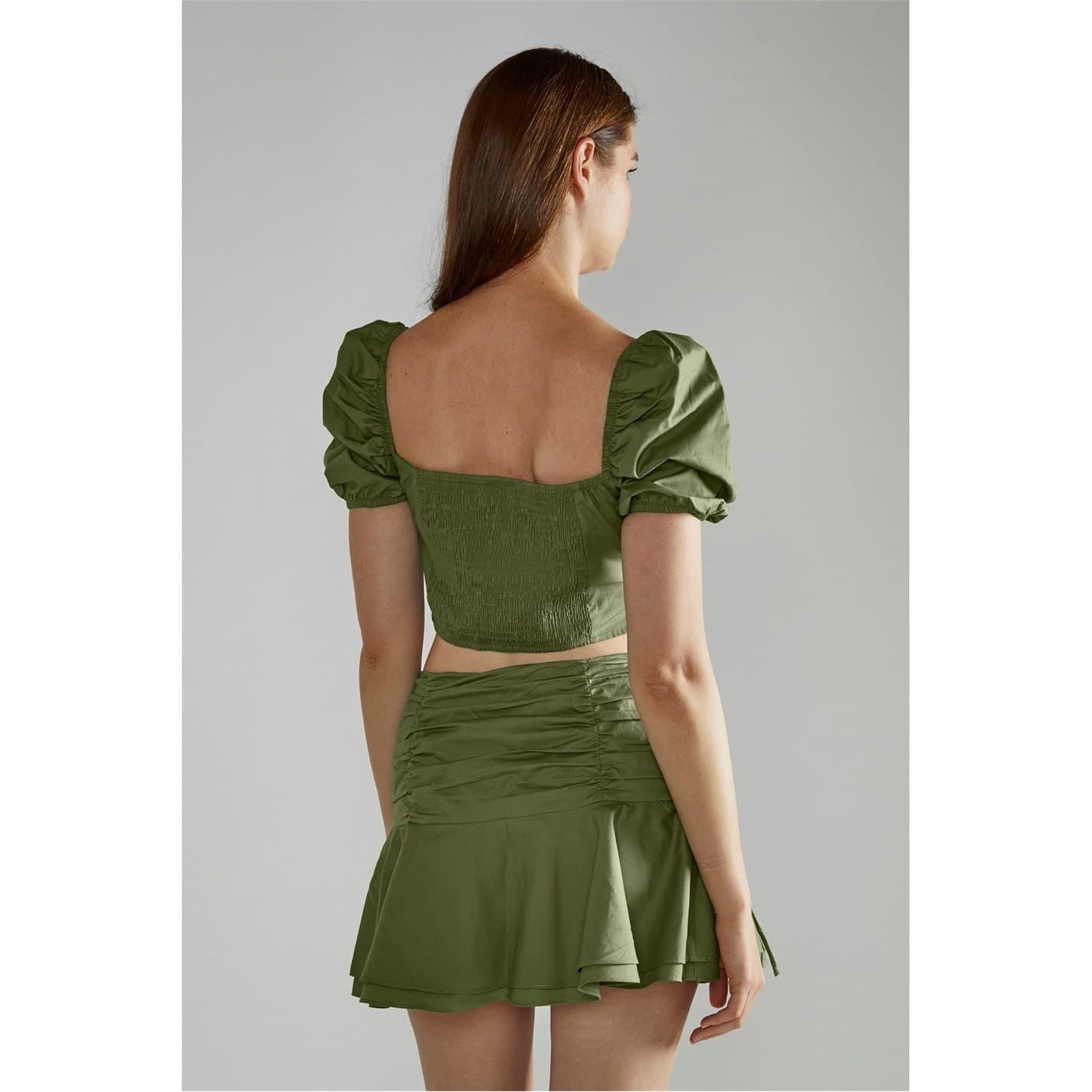 Narrated Khaki Square Neck Crop Top