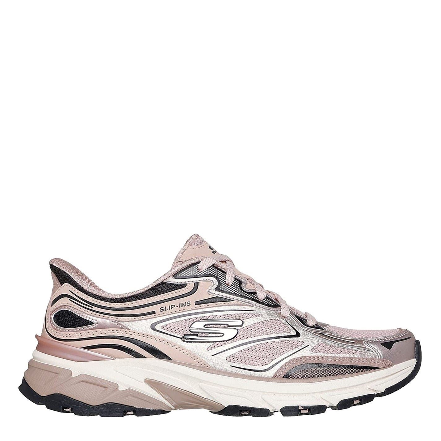 Skechers Metallic Overlay Mesh Lace Up Trainers