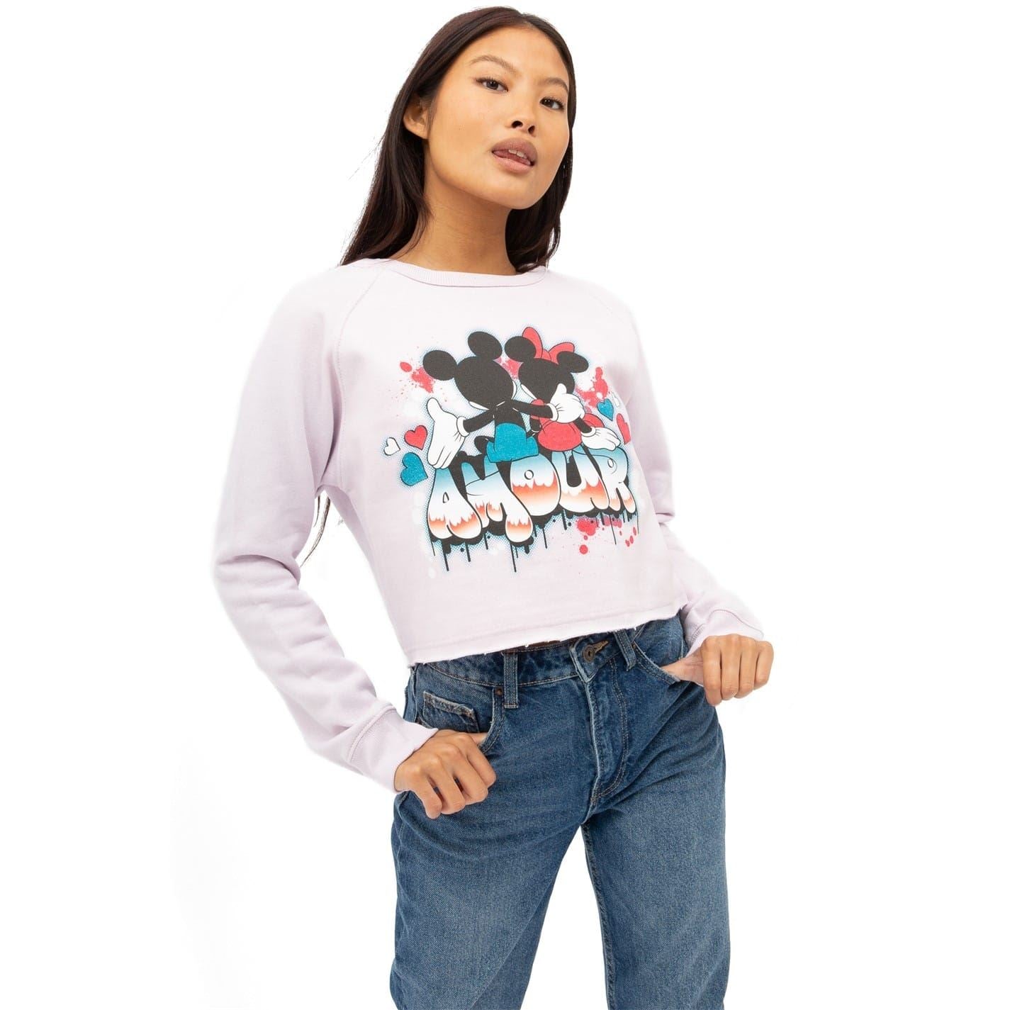 Disney Mickey Mouse Graphic Cropped Raglan Sleeve Sweater