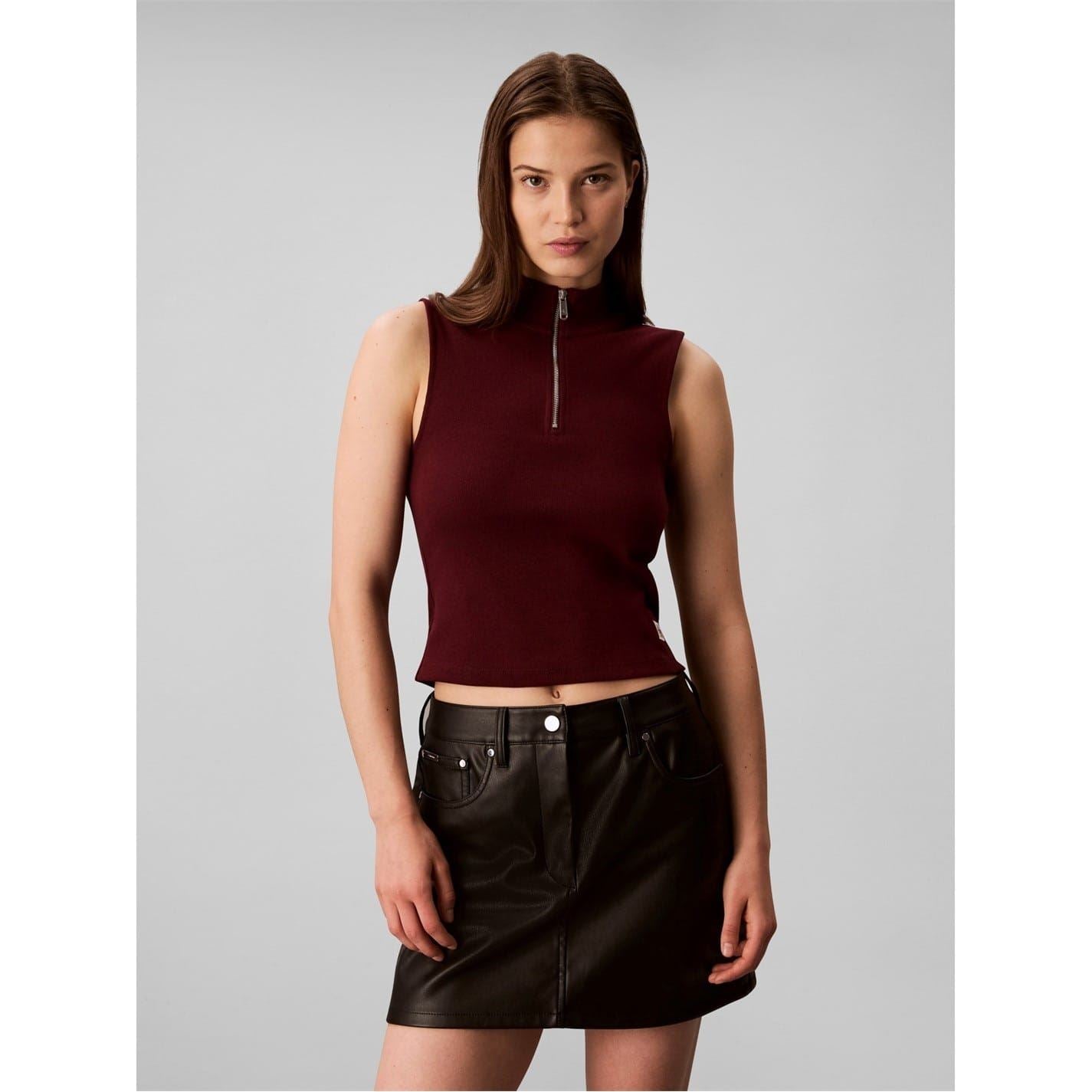 Calvin Klein Jeans Zip Neck Sleeveless Slim Fit Tank