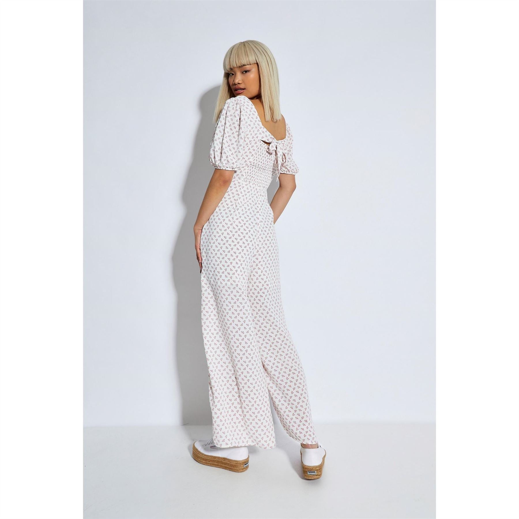 Glamorous White Pink Cluster Ditsy Jumpsuit