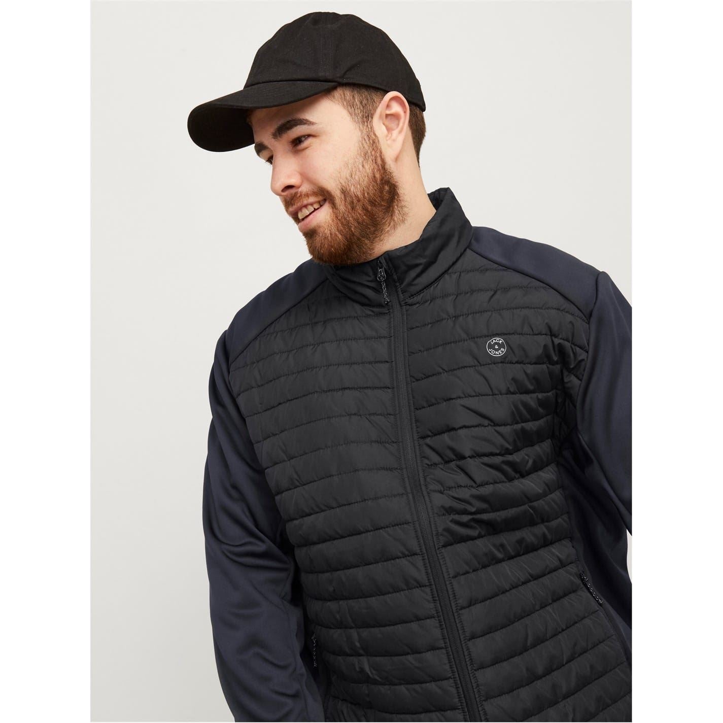 Jack and Jones Solid Patterned Puffer Jacket with Zipped Pocket and Ribbed Cuff