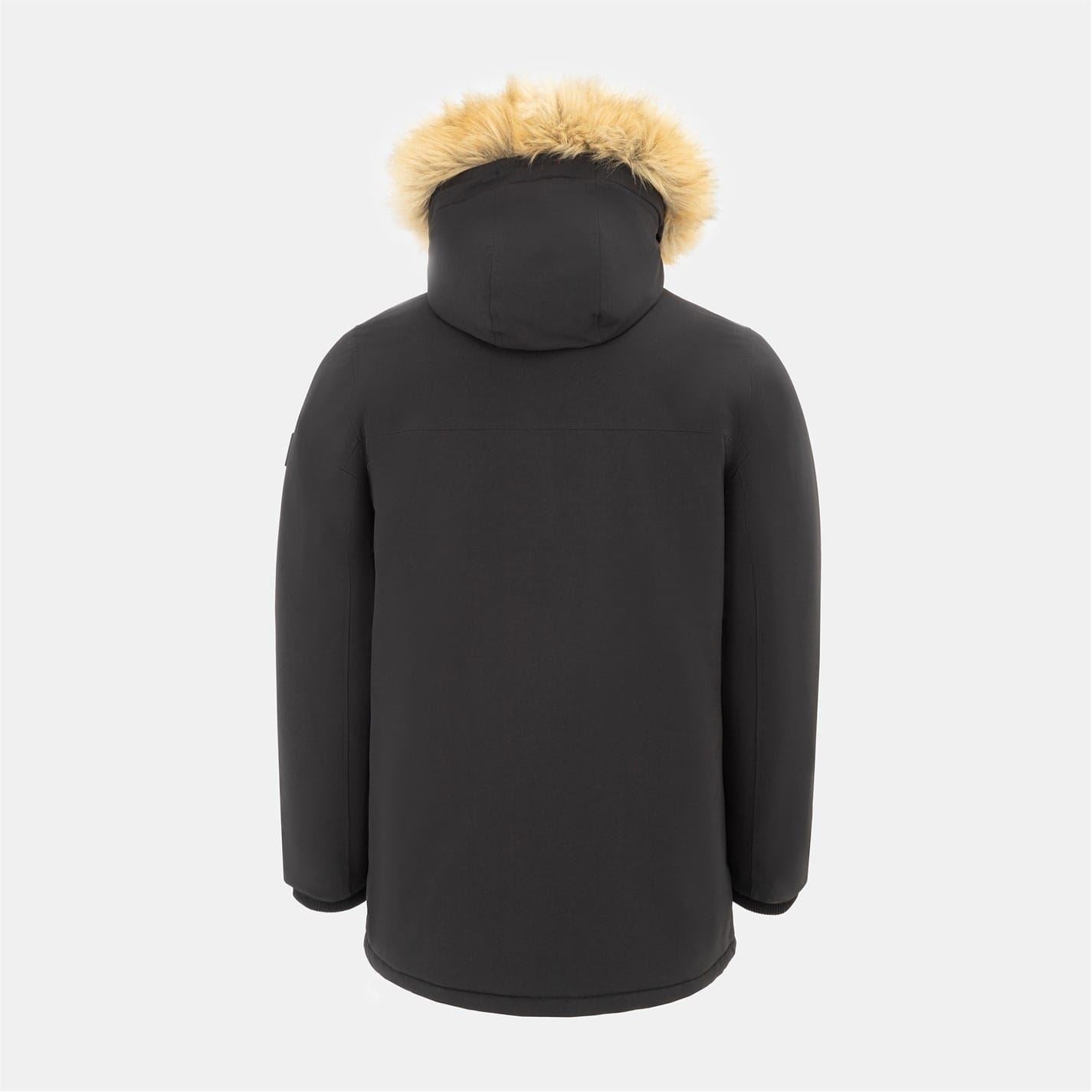 SoulCal Hooded Ribbed Cuff Fur Trim Solid Patterned Parka Coat