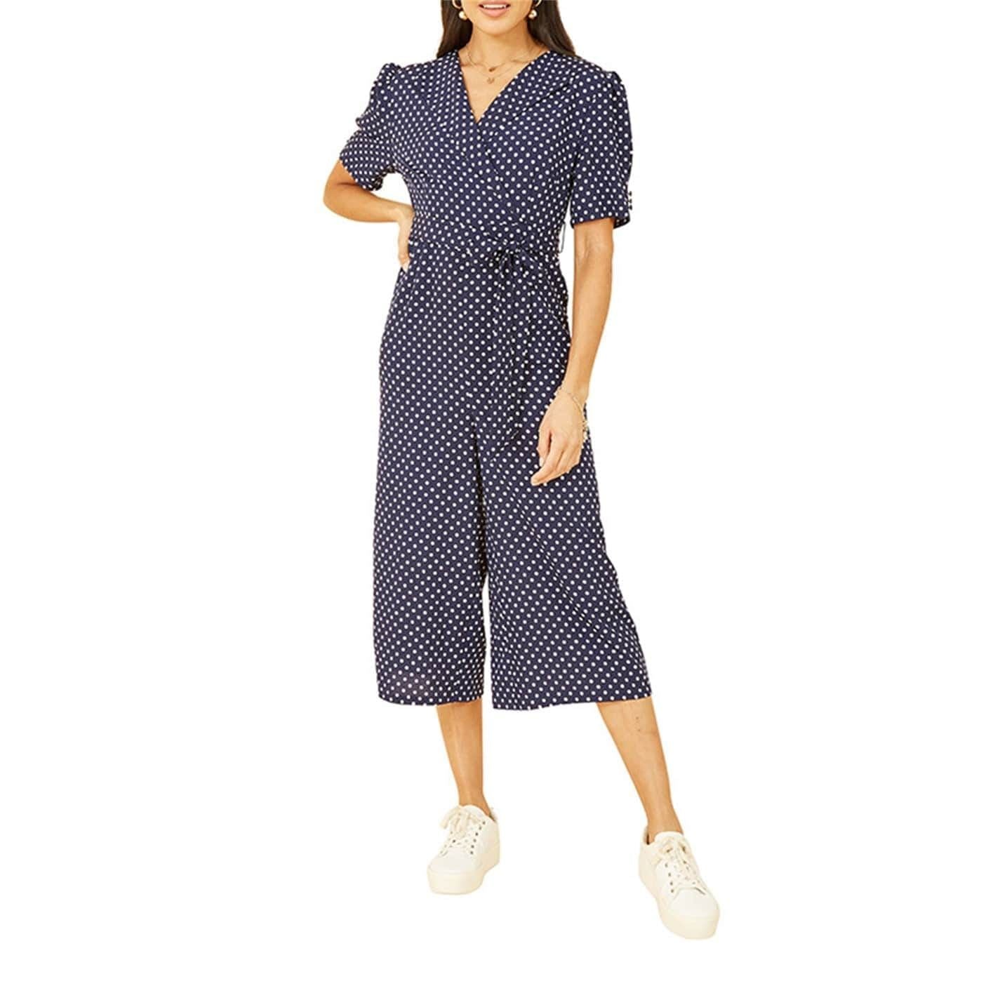 Yumi Retro Spot Print Culotte Jumpsuit