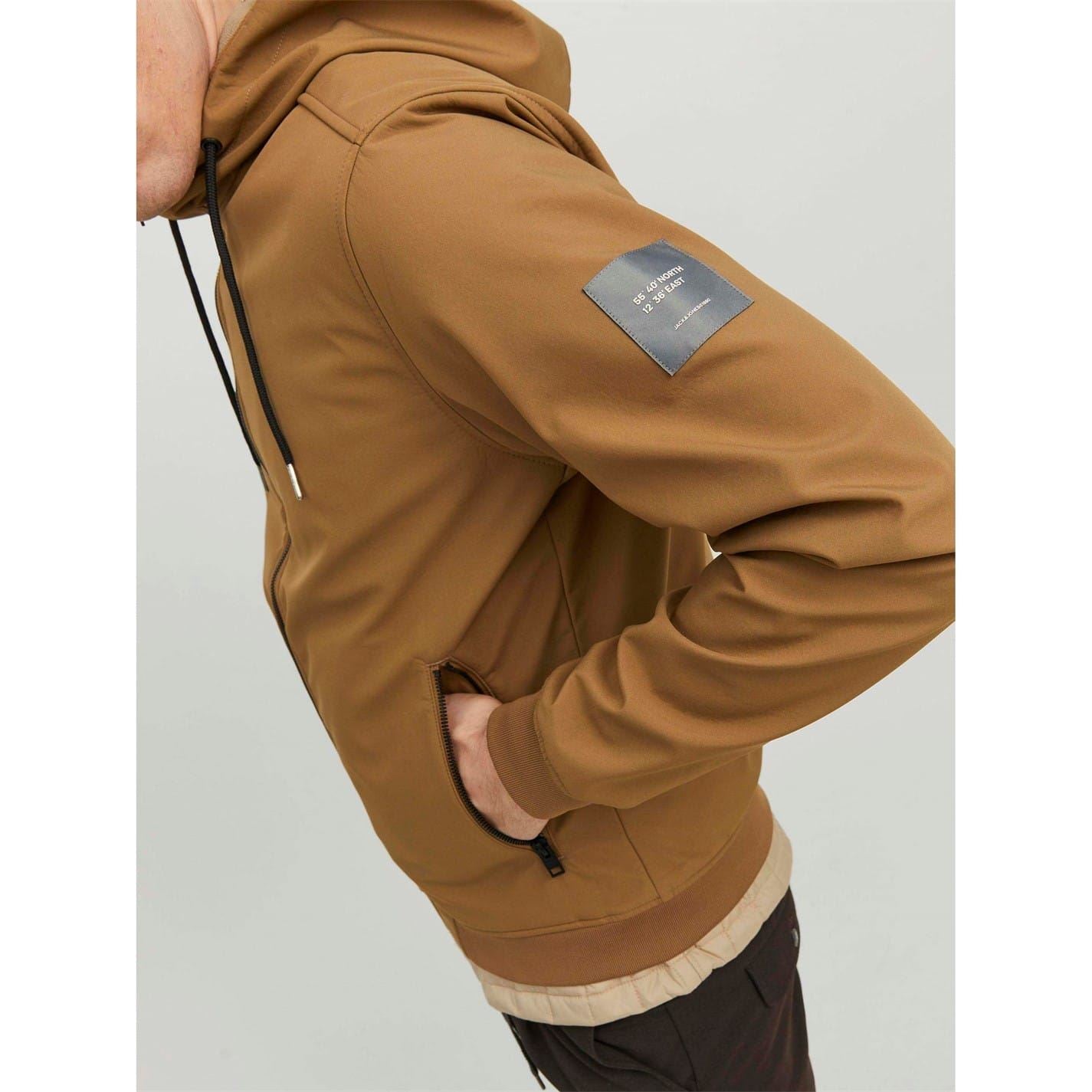 Jack and Jones Softshell Solid Patterned Hooded Drawstring Zipped Pocket Jacket
