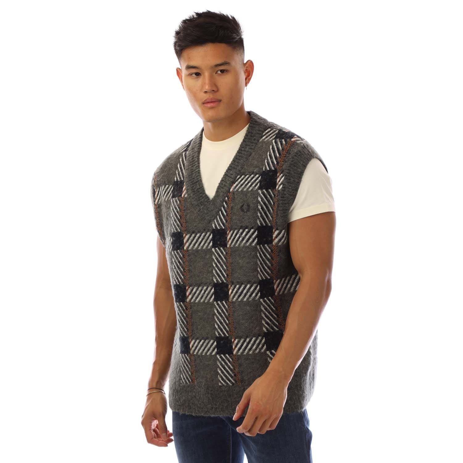 Fred Perry Glitch Tartan Knitted Tank Top