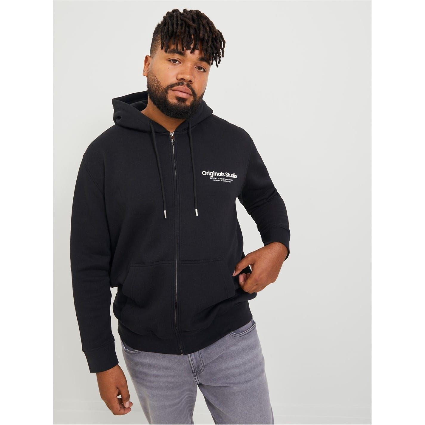 Jack and Jones Vester Hooded Ribbed Cuff Lettering Sweat Jacket