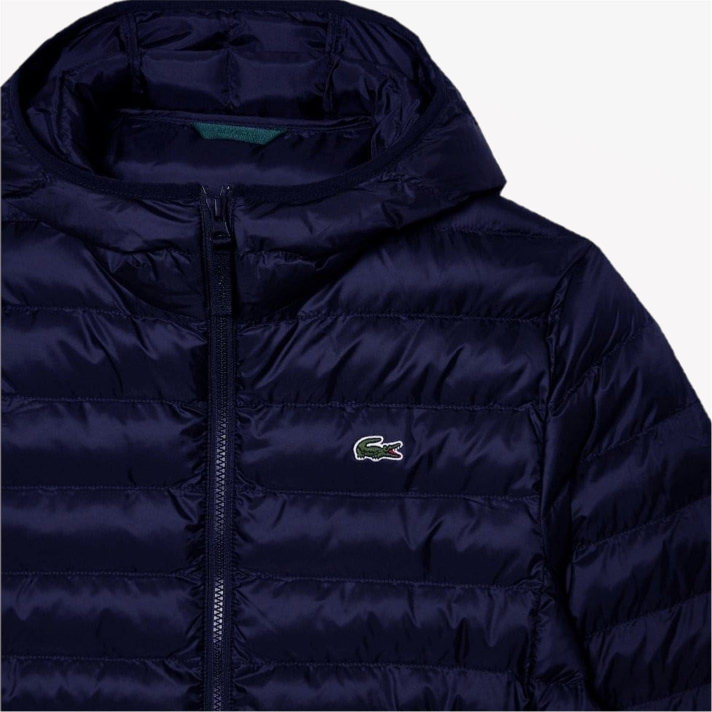 Lacoste Solid Patterned Hooded Quilted Puffer Jacket