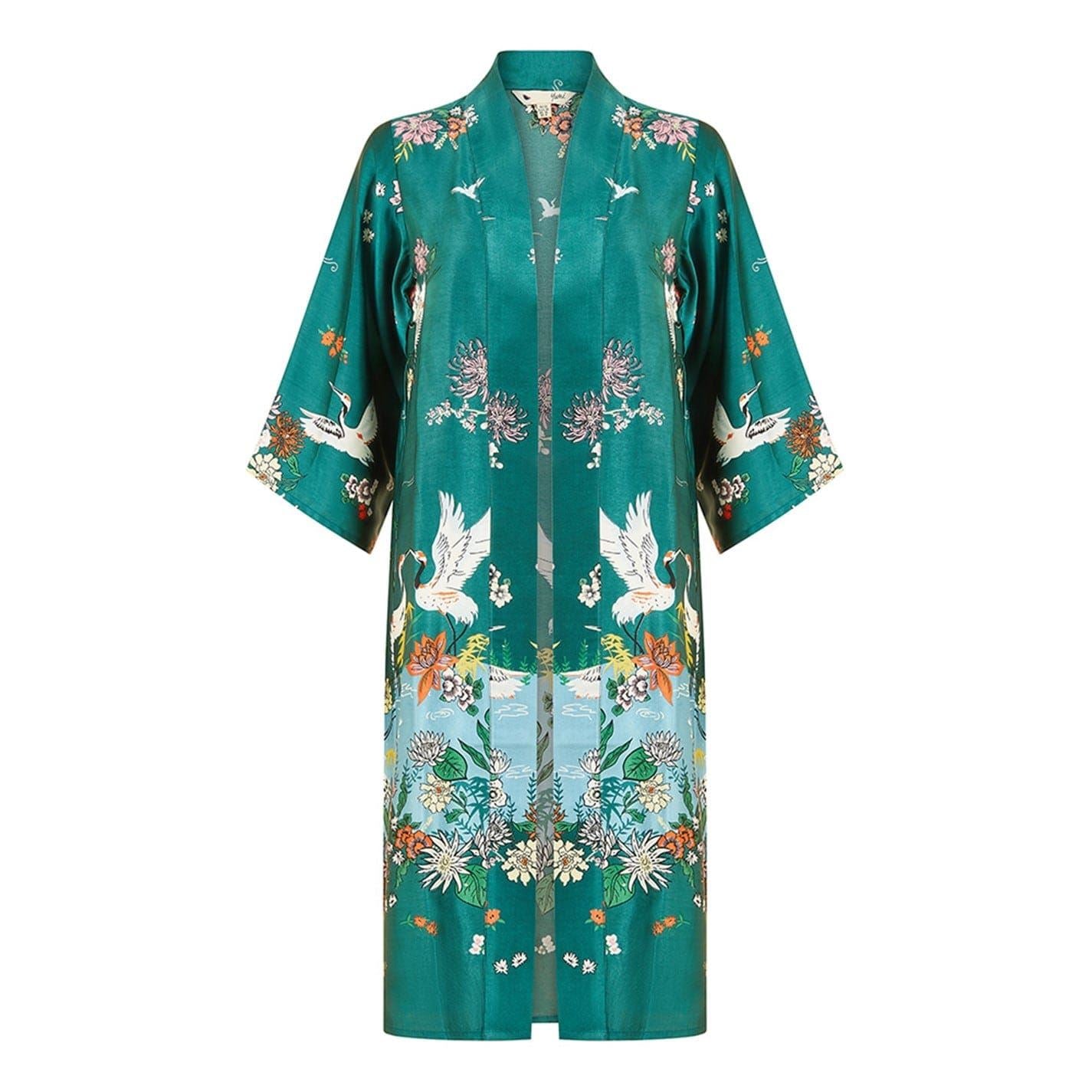 Yumi Crane Satin Relaxed Fit Kimono