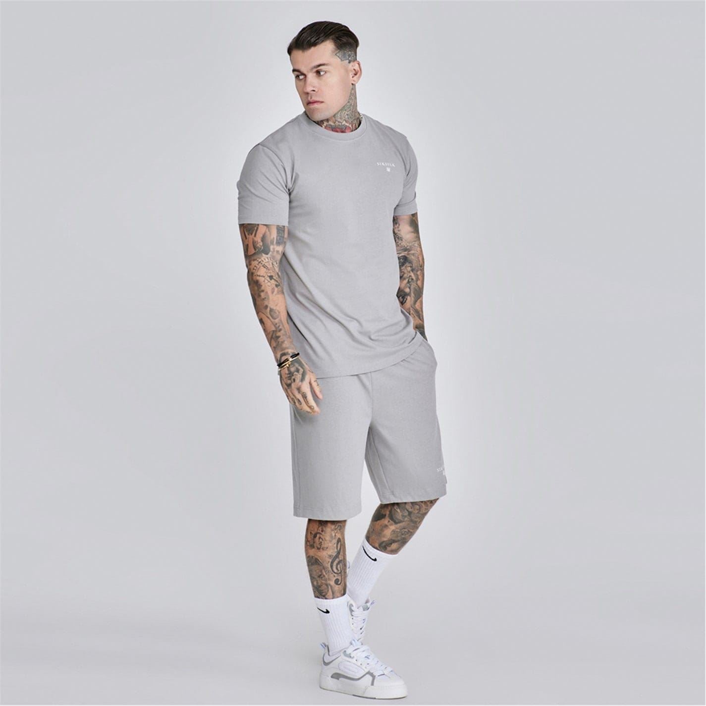 SikSilk Lettering Crew Neck Short Sleeve T-Shirt and Short Set
