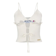 House Of Sunny Cropped Lace Up V-Neck Tank