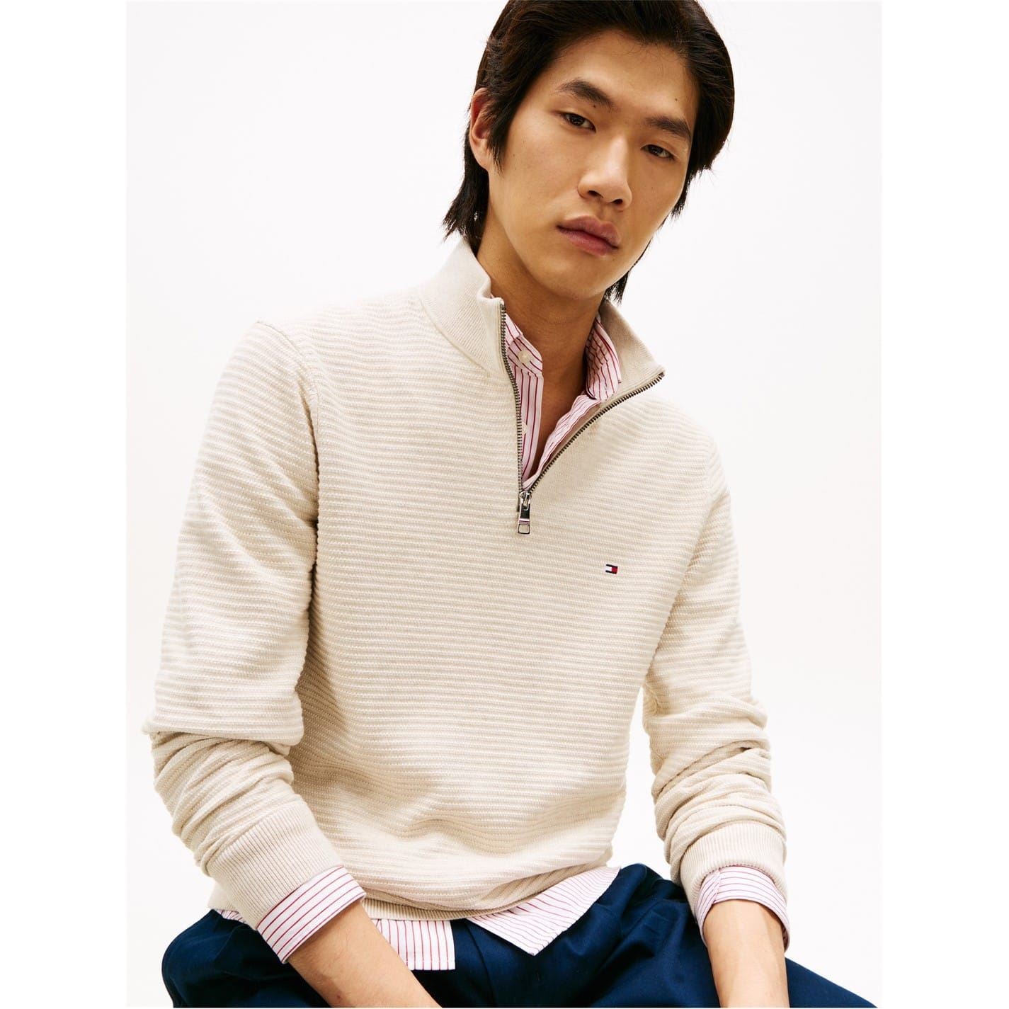 Tommy Hilfiger Zip Neck Funnel High Collar Long Sleeve Sweater