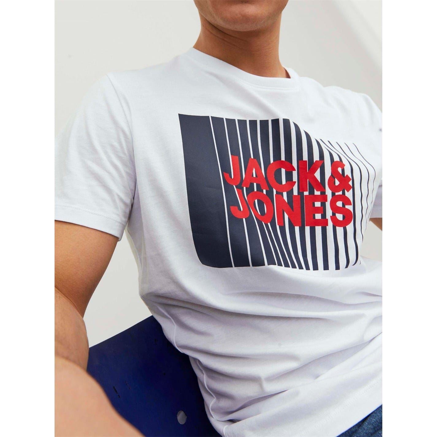 Jack and Jones Logo Print Crew Neck Short Sleeve Jersey T-Shirt