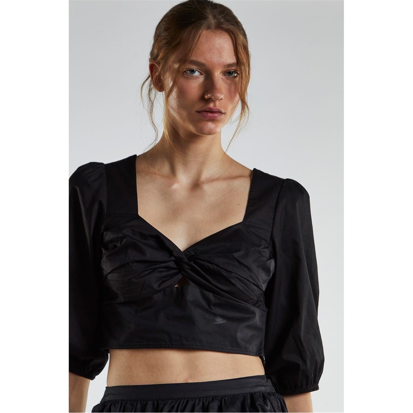 Glamorous Black Twist Front Crop Top
