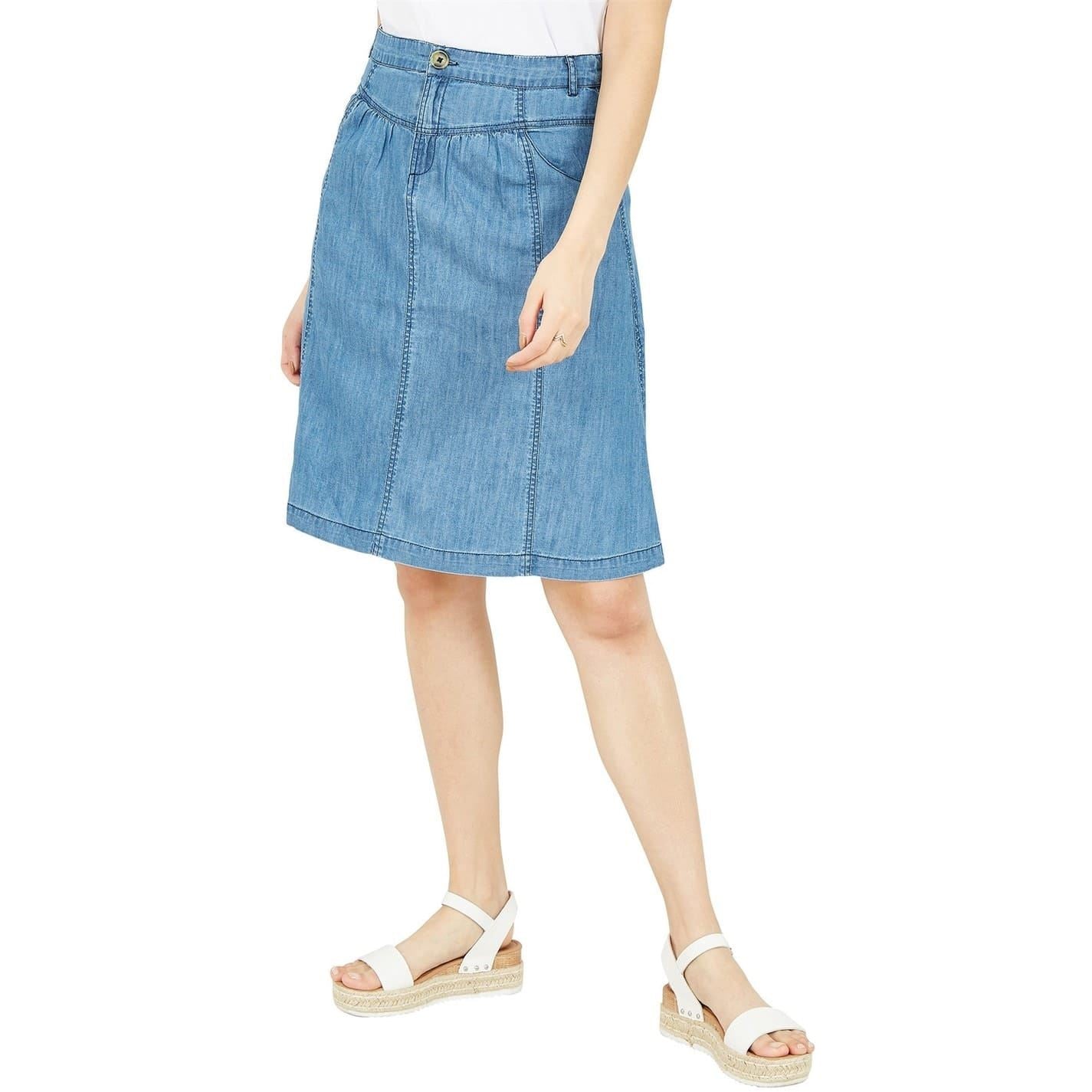 Yumi Blue Chambray Knee Length A-Line Skirt