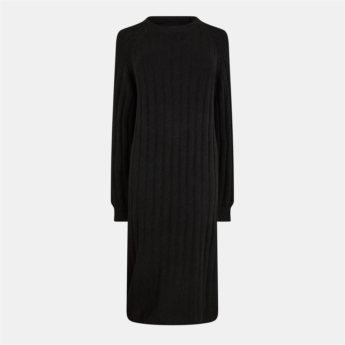 Pieces Knit Crew Neck Long Sleeve Midi Dress