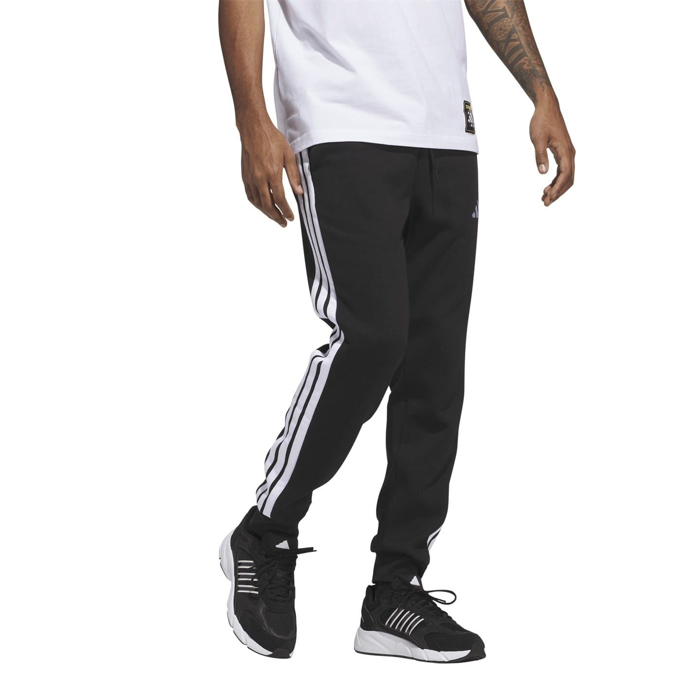 adidas Fleece Tapered Cuff 3 Stripes Joggers