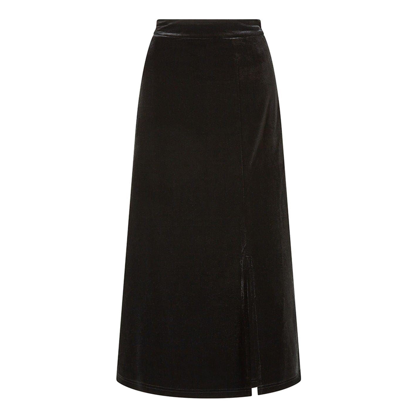 Yumi Black Velvet Midi Pencil Skirt